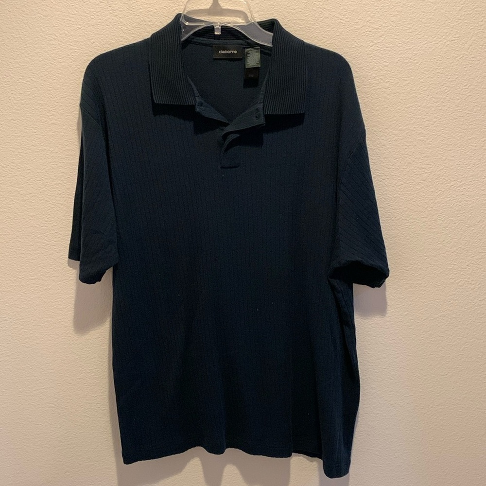 Claiborne for Men Navy Short Sleeve Vertical Cable Shirt. 50/50 Cotton/Rayon XL 